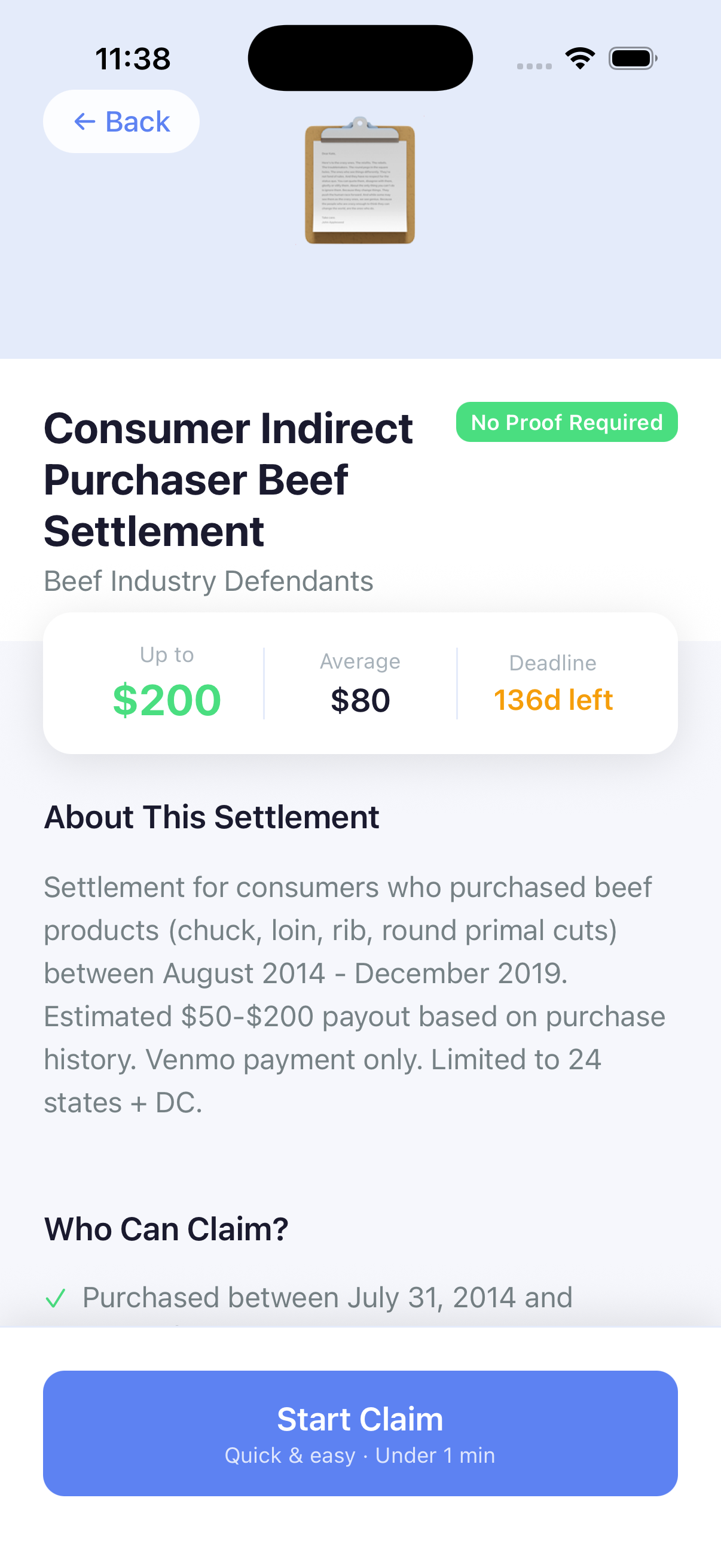 Settlement details with payout info
