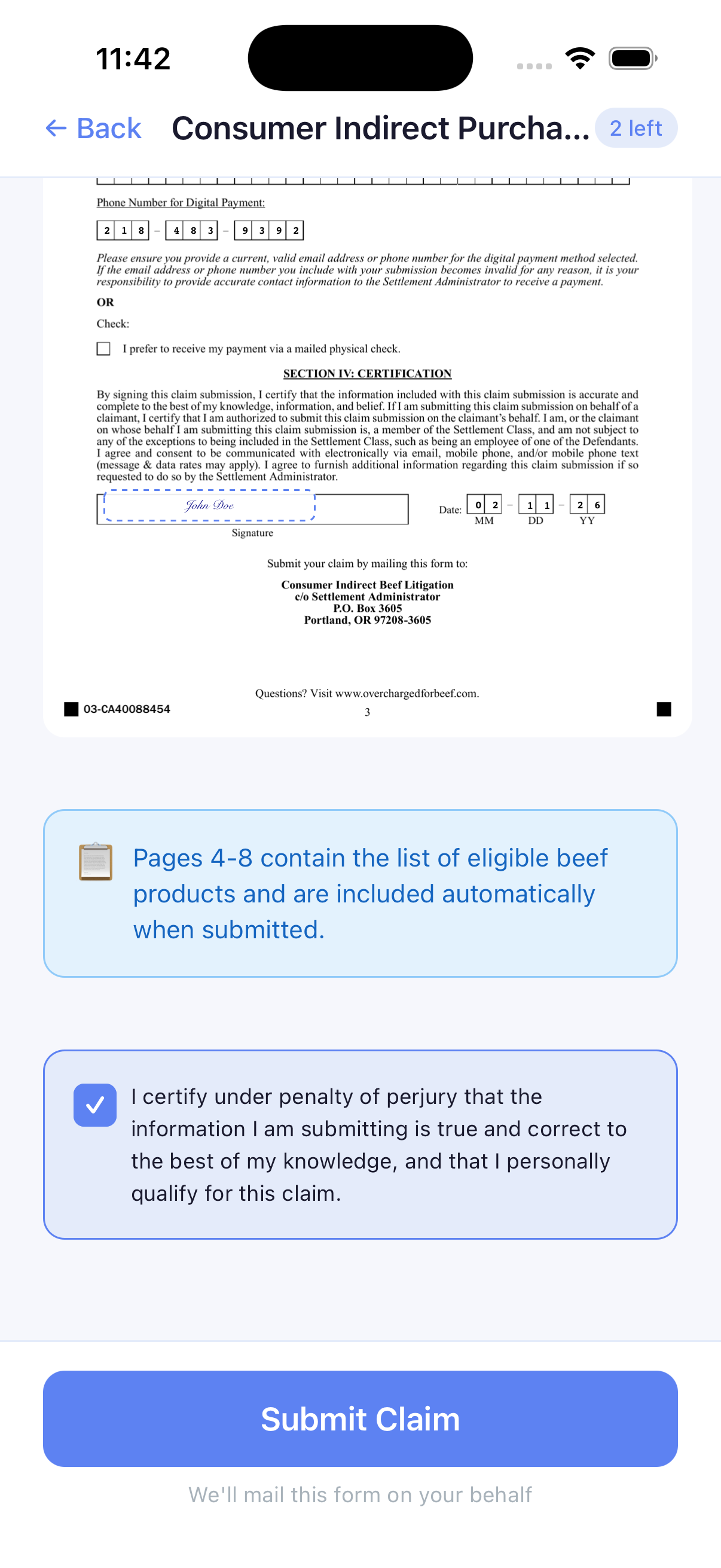 Review and submit your claim